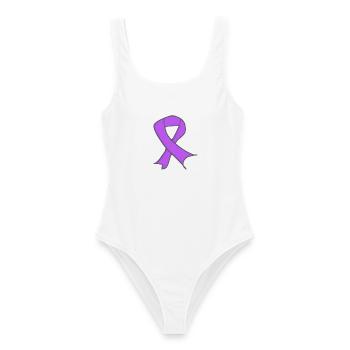 Lavendel Bewusstseins Schleife als Symbol  - Frauen Badeanzug - Weiß - Vorne - AI Model Female 172 dark (172cm)