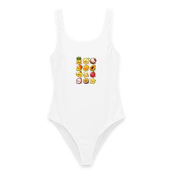 Kawaii Tropenfrüchte | Exotisches Obst - Frauen Badeanzug - Weiß - Vorne - AI Model Female 172 dark (172cm)