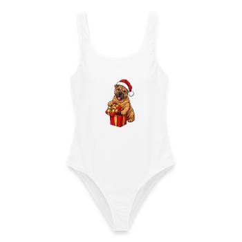 Shar Pei mit Weihnachtsmütze und Geschenk - Frauen Badeanzug - Weiß - Vorne - AI Model Female 172 dark (172cm)