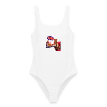 Neon-Diner Katze am Burger-Tisch - Frauen Badeanzug - Weiß - Vorne - AI Model Female 172 dark (172cm)