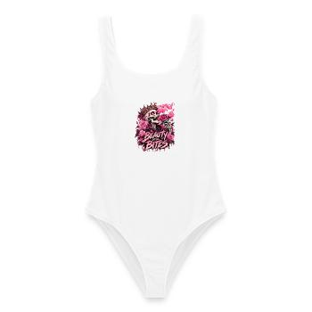 Beauty Bites: Rose Totenkopf - Frauen Badeanzug - Weiß - Vorne - AI Model Female 172 dark (172cm)