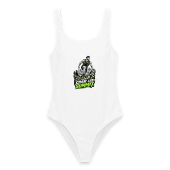 Trailrunning – Jagen auf den Gipfel - Frauen Badeanzug - Weiß - Vorne - AI Model Female 172 dark (172cm)