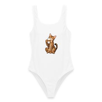 Bengalkatze mit Latte Macchiato - Frauen Badeanzug - Weiß - Vorne - AI Model Female 172 dark (172cm)
