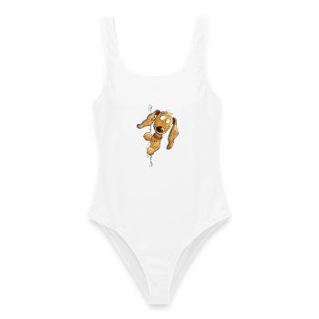 Lustiger Dackel Teckel Cartoon Dachshund Hund - Frauen Badeanzug - Weiß - Vorne - AI Model Female 172 dark (172cm)