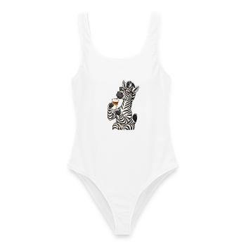 Zebra mit Latte Macchiato - Frauen Badeanzug - Weiß - Vorne - AI Model Female 172 dark (172cm)