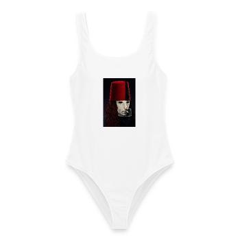 Buckethead x Albert Camus Collage - Frauen Badeanzug - Weiß - Vorne - AI Model Female 172 dark (172cm)