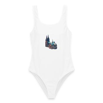 Kölner Dom Risograph - Frauen Badeanzug - Weiß - Vorne - AI Model Female 172 dark (172cm)