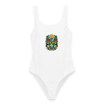 Brasilien | Amazonas, Tukane & Samba - Frauen Badeanzug - Weiß - Vorne - AI Model Female 172 dark (172cm)