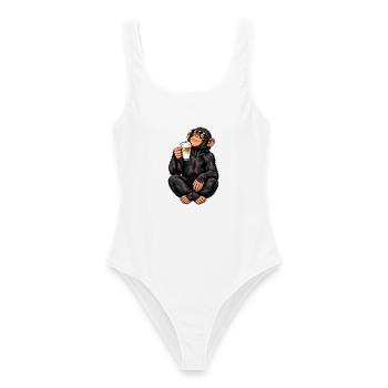 Schimpanse mit Latte Macchiato - Frauen Badeanzug - Weiß - Vorne - AI Model Female 172 dark (172cm)