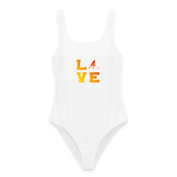Hallenhockey Geschenkidee für ein Unihockeyspieler - Frauen Badeanzug - Weiß - Vorne - AI Model Female 172 dark (172cm)