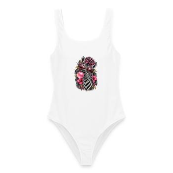 Frech gestreift – Zebra mit Style - Frauen Badeanzug - Weiß - Vorne - AI Model Female 172 dark (172cm)