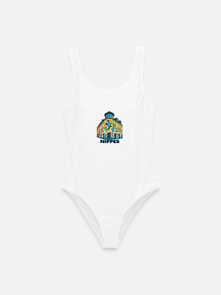 Nippes Eckhaus mit Schrift - Frauen Badeanzug - Weiß