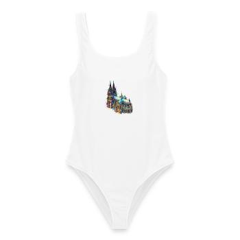 Kölner Dom Aquarell-Splash - Frauen Badeanzug - Weiß - Vorne - AI Model Female 172 dark (172cm)