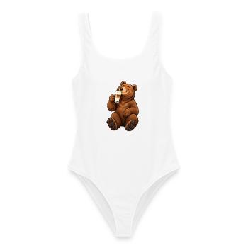 Braunbär mit Latte Macchiato - Frauen Badeanzug - Weiß - Vorne - AI Model Female 172 dark (172cm)