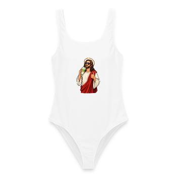 Jesus mit Matcha Latte - Frauen Badeanzug - Weiß - Vorne - AI Model Female 172 dark (172cm)