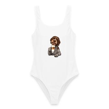 Griffon Korthals mit Latte Macchiato - Frauen Badeanzug - Weiß - Vorne - AI Model Female 172 dark (172cm)
