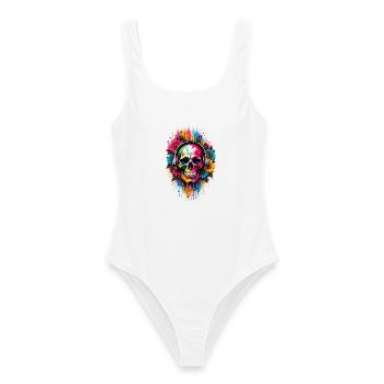 NEON BEATS – Skull in Color - Frauen Badeanzug - Weiß - Vorne - AI Model Female 172 dark (172cm)