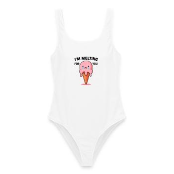 Schmelzende Eiscreme Liebesbotschaft - Frauen Badeanzug - Weiß - Vorne - AI Model Female 172 dark (172cm)