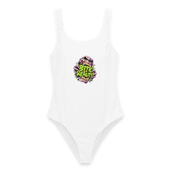 Beißende Realität Neon-Skull - Frauen Badeanzug - Weiß - Vorne - AI Model Female 172 dark (172cm)