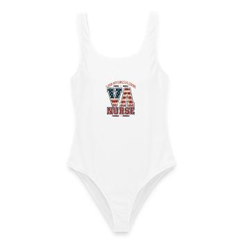 V-A Pflegehelden Patriotisches Design - Frauen Badeanzug - Weiß - Vorne - AI Model Female 172 dark (172cm)