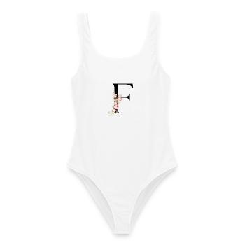 F Buchstabe Monogram Floral - Frauen Badeanzug - Weiß - Vorne - AI Model Female 172 dark (172cm)