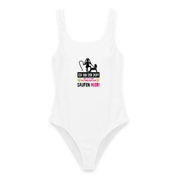 JGA Depp Shirt Lustiger Junggesellenabschied - Frauen Badeanzug - Weiß - Vorne - AI Model Female 172 dark (172cm)