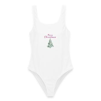 Minimalistischer Weihnachtsbaum Aquarell Tannenbau - Frauen Badeanzug - Weiß - Vorne - AI Model Female 172 dark (172cm)