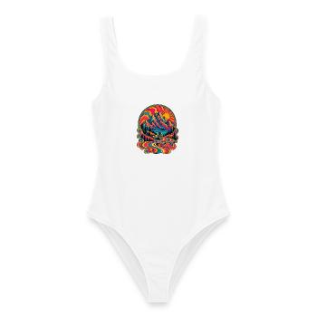 Psychedelische Berglandschaft Radfahrt 70er retro - Frauen Badeanzug - Weiß - Vorne - AI Model Female 172 dark (172cm)