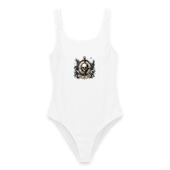  Lost But Free Totenkopf Kompass Nautik Abenteuer - Frauen Badeanzug - Weiß - Vorne - AI Model Female 172 dark (172cm)