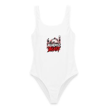 Burpee Beast – Fitness Workout mit Stoppuhr - Frauen Badeanzug - Weiß - Vorne - AI Model Female 172 dark (172cm)