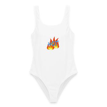 Flammen HOT Schriftzug - Frauen Badeanzug - Weiß - Vorne - AI Model Female 172 dark (172cm)