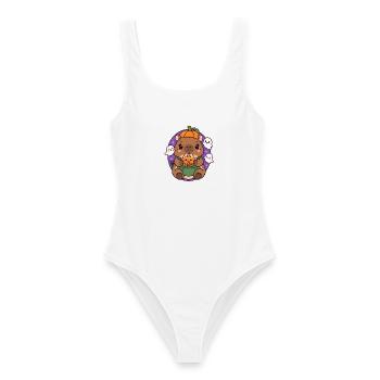Kawaii Kürbisbär trinkt Boba - Frauen Badeanzug - Weiß - Vorne - AI Model Female 172 dark (172cm)