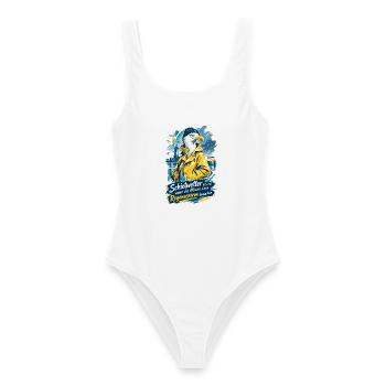 Lustige Möwe im Friesennerz Schietwetter - Frauen Badeanzug - Weiß - Vorne - AI Model Female 172 dark (172cm)