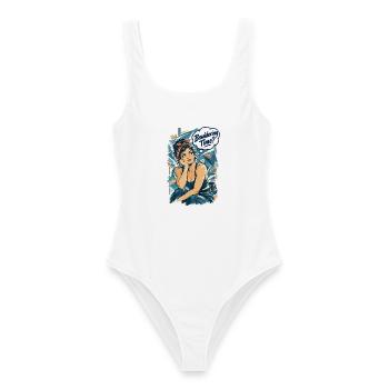 Retro Pin-Up Bouldering Time Klettern Design - Frauen Badeanzug - Weiß - Vorne - AI Model Female 172 dark (172cm)