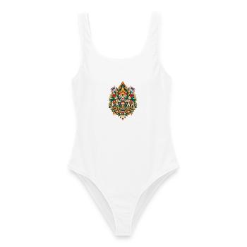 Thailand | Elefanten, Lotus & Tempel - Frauen Badeanzug - Weiß - Vorne - AI Model Female 172 dark (172cm)