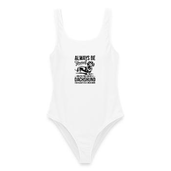Dackel Spruch Dachshund Lustiges Dackel Geschenk - Frauen Badeanzug - Weiß - Vorne - AI Model Female 172 dark (172cm)