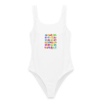 Buntes Tieralphabet für Kinder - Frauen Badeanzug - Weiß - Vorne - AI Model Female 172 dark (172cm)