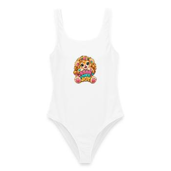 Kawaii Löwenbaby mit JOY Schrift - Frauen Badeanzug - Weiß - Vorne - AI Model Female 172 dark (172cm)