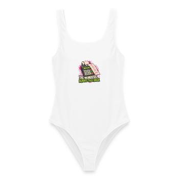 Zahlen reden zurück: Taschenrechner-Print - Frauen Badeanzug - Weiß - Vorne - AI Model Female 172 dark (172cm)