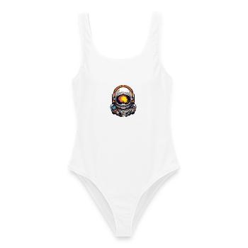 Bunter Astronautenhelm Grafik - Frauen Badeanzug - Weiß - Vorne - AI Model Female 172 dark (172cm)