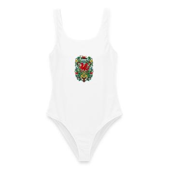 Wales | Drache, Lauch & Narzissen - Frauen Badeanzug - Weiß - Vorne - AI Model Female 172 dark (172cm)