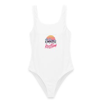 Das ist mein 80er Kostüm Karneval Mottoparty - Frauen Badeanzug - Weiß - Vorne - AI Model Female 172 dark (172cm)