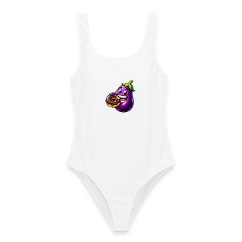 Aubergine Süß Cartoon Keks Nachtisch - Frauen Badeanzug - Weiß - Vorne - AI Model Female 172 dark (172cm)