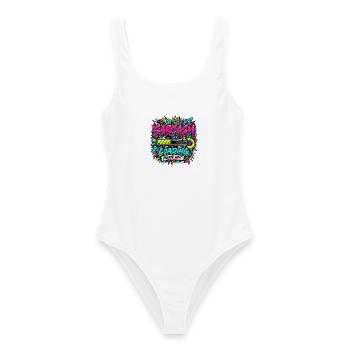 Sarcasm Loading Neon Graffiti - Frauen Badeanzug - Weiß - Vorne - AI Model Female 172 dark (172cm)