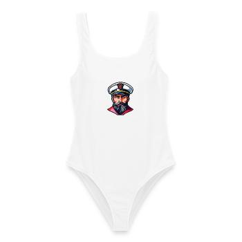 Kapitän mit weißem Uniformhut - Frauen Badeanzug - Weiß - Vorne - AI Model Female 172 dark (172cm)