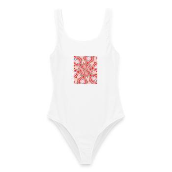 Kaleidoskope rosa-rot Mandala  - Frauen Badeanzug - Weiß - Vorne - AI Model Female 172 dark (172cm)