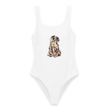 Deutsche Dogge mit Matcha Latte – Kaffeepause - Frauen Badeanzug - Weiß - Vorne - AI Model Female 172 dark (172cm)