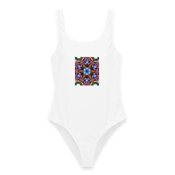 Bunter kaleidoskopische Mandala - Frauen Badeanzug - Weiß - Vorne - AI Model Female 172 dark (172cm)