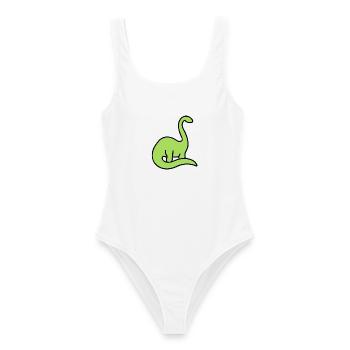 Lime Dino Silhouette auf Schwarz - Frauen Badeanzug - Weiß - Vorne - AI Model Female 172 dark (172cm)