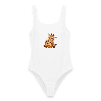 Süße Cartoon Giraffe mit Keks Naschen - Frauen Badeanzug - Weiß - Vorne - AI Model Female 172 dark (172cm)